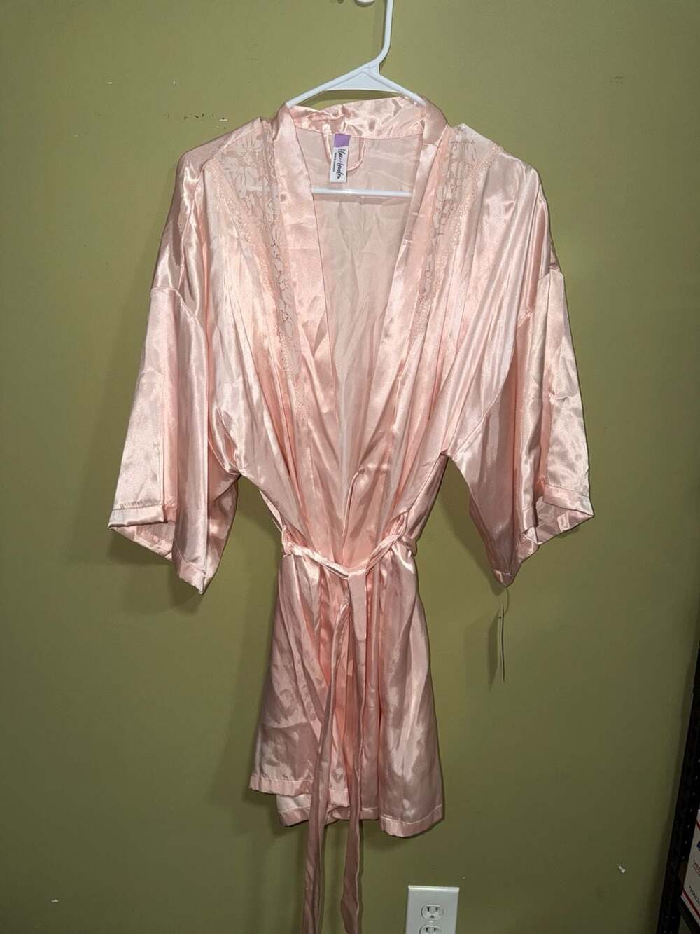 Lilac + London Satin Wrap Robe with Lace Trim